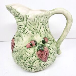 Jay Willfred Division Of Andrea Sadek Embossed Strawberrys And Leaves Pitcher EC